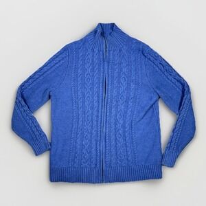 L.L. Bean Women's Sweater Full Zip Cable Knit Long Sleeve Blue Sz XL